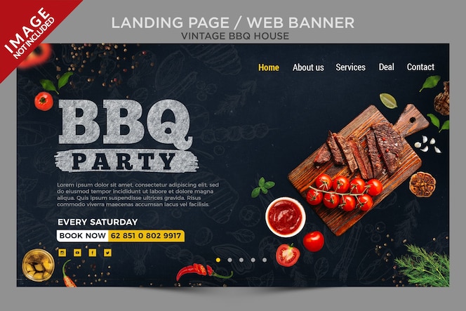 Vintage bbq house landing page or web banner series