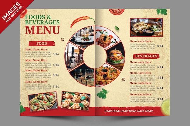  Vintage bifold food menu cover design premium psd template Premium Psd