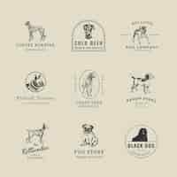 Бесплатный PSD Винтажный бизнес-шаблон логотипа psd с набором винтажных иллюстраций собаки, переработанный из произведений мориза юнга
