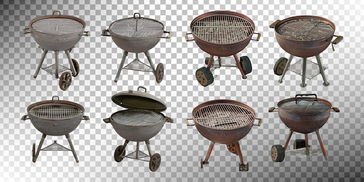 Free PSD vintage charcoal grills on transparent background