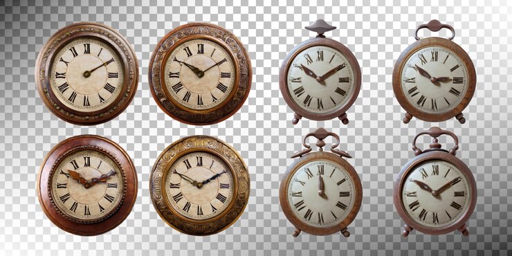 Free PSD vintage clock collection on transparent background