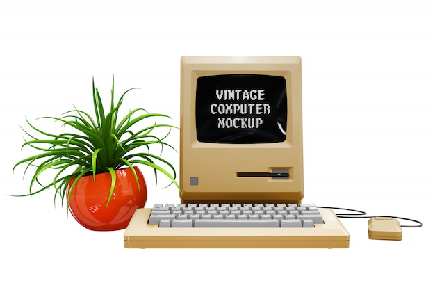 Free PSD vintage computer mock-up isolated