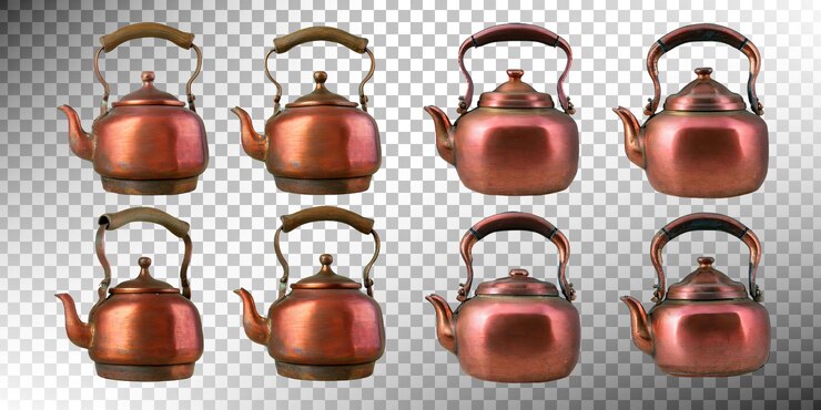 Free PSD vintage copper teapots collection