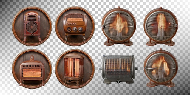 Free PSD vintage electric heaters collection on transparent background