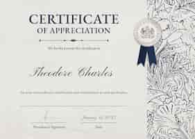 Free PSD vintage floral certificate template psd in classy style