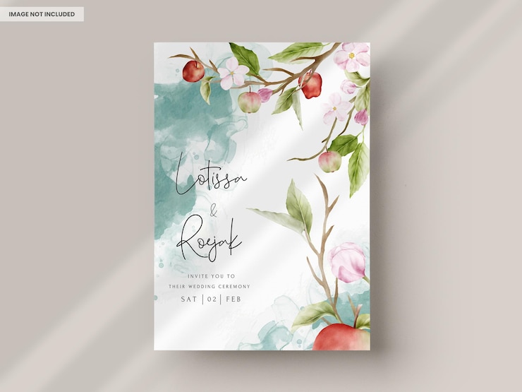 Free PSD vintage floral watercolor botanical apple and pink flower wedding invitation template