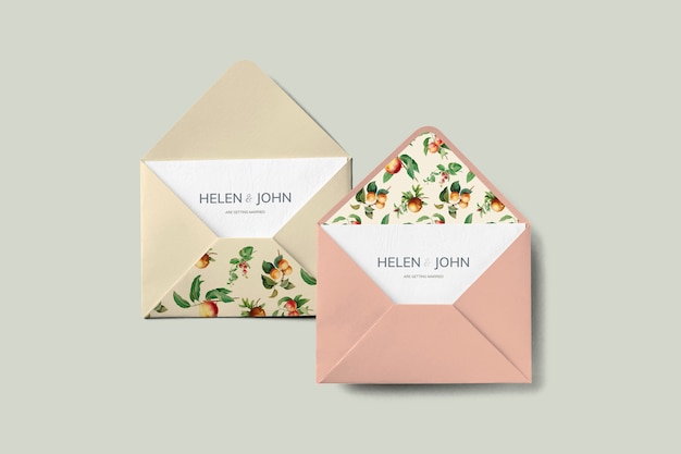 Vintage fruits invitation card envelope mockup