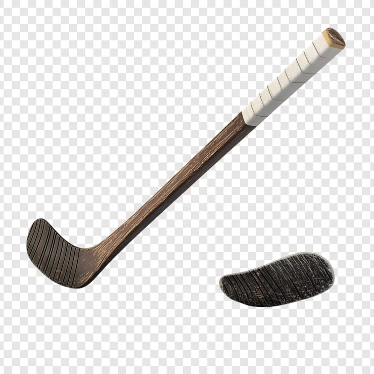 Free PSD vintage hockey stick and puck ready for the game excitement and nostalgia