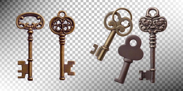 Free PSD vintage keys on transparent background