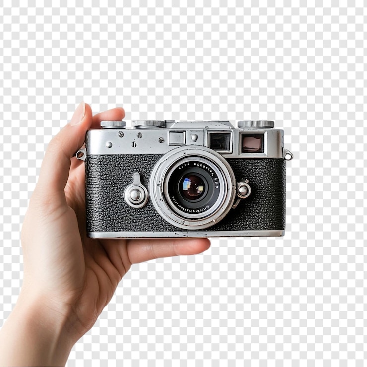 Free PSD vintage leica camera in hand