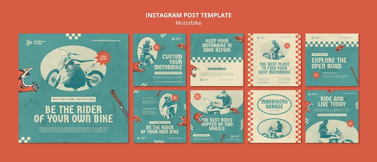 Бесплатный PSD шаблон сообщения в instagram о винтажном мотоцикле