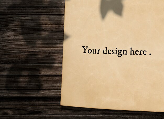 Download Free Psd Vintage Paper Mockup On Wooden Background PSD Mockup Templates
