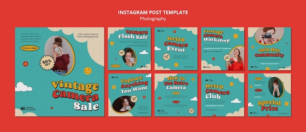 Коллекция постов в instagram с винтажными фотографиями с небом и облаками