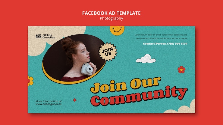 Free PSD vintage photography social media promo template with sky and clouds