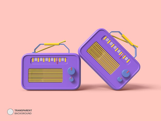Illustrazione di rendering 3d isolata dell'icona della radio vintage