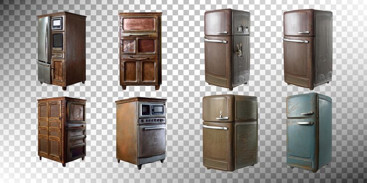 Free PSD vintage refrigerator collection on transparent background