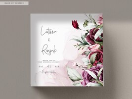 Free PSD vintage wedding invitation card set with maroon roses watercolor