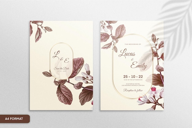 Vintage wedding invitation template with brown flower