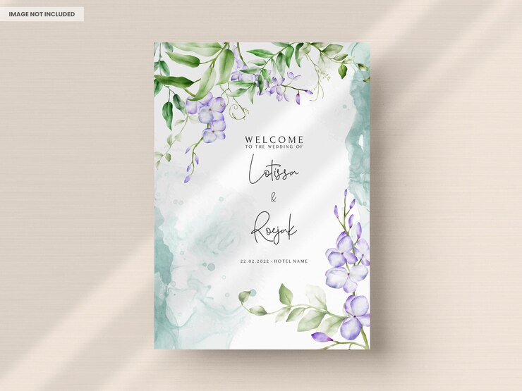 Free PSD vintage wedding invitation template with lilac flower