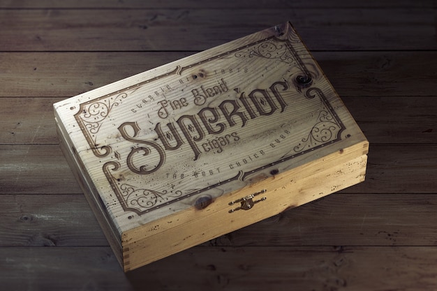 Free PSD vintage wooden box mockup