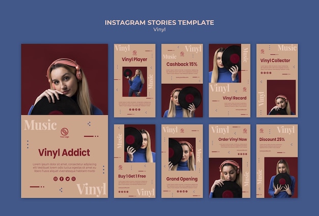 PSD gratuito modello di storie di instagram in vinile