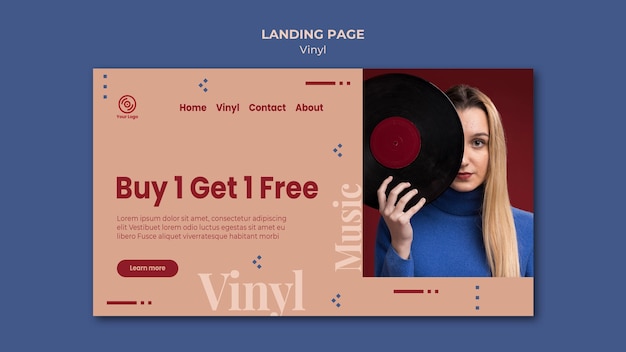 Modello di landing page per la promozione in vinile