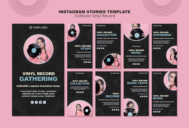 PSD gratuito collezione di storie su instagram di dischi in vinile