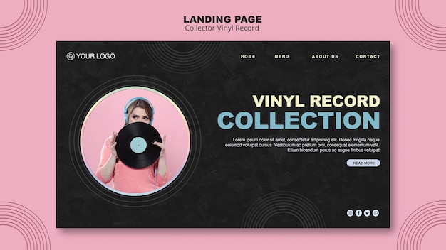 PSD gratuito modello di pagina di destinazione del disco in vinile