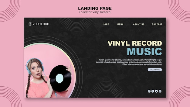 PSD gratuito modello di pagina di destinazione del disco in vinile