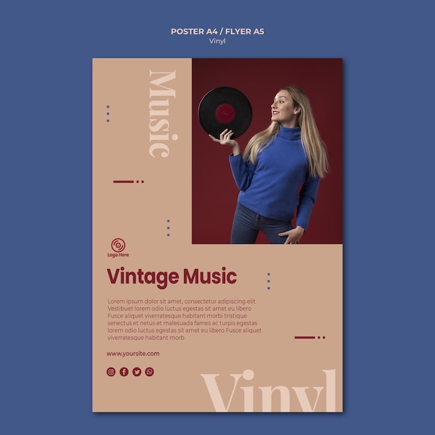 PSD gratuito modello di poster di musica vintage in vinile