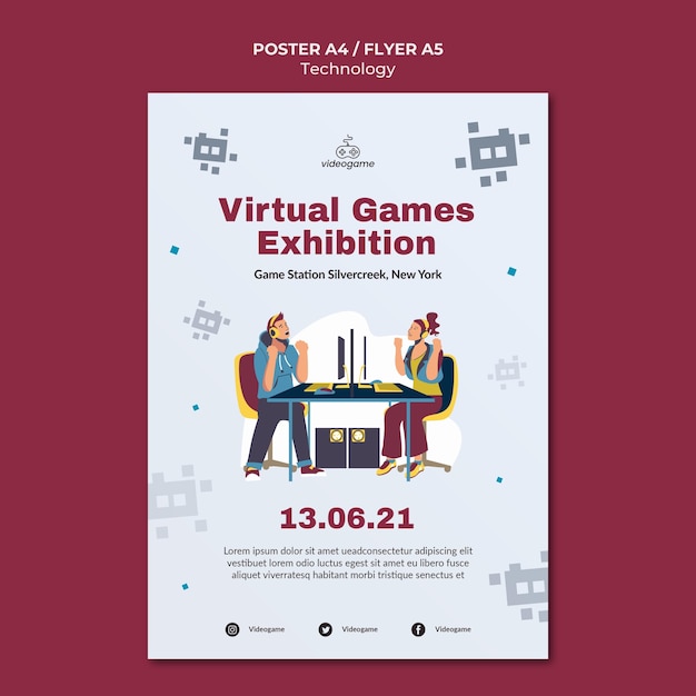 PSD gratuito modello di poster di giochi virtuali