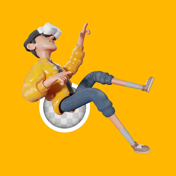 Free PSD virtual reality character enjoying 3d illustration