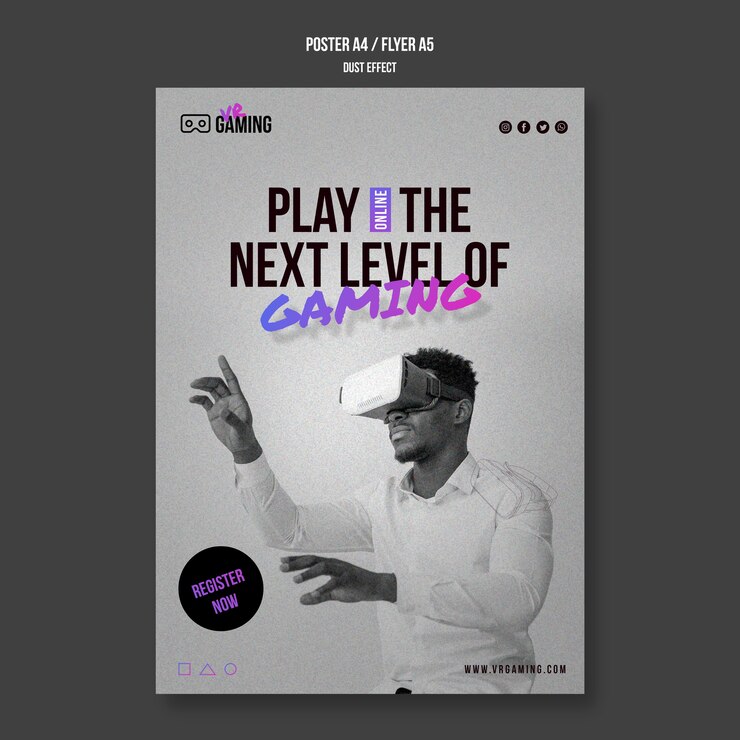 Free PSD virtual reality gaming template poster