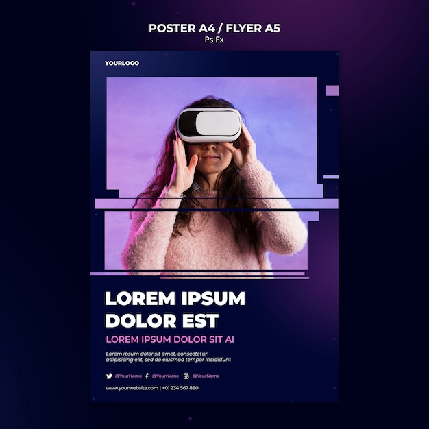 Free PSD virtual reality template poster