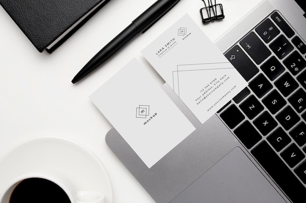 Visit cards mockup with black and white elements on white background