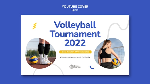 Бесплатный PSD Шаблон обложки турнира по волейболу на youtube