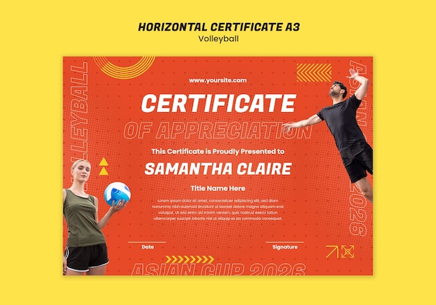 Volleyball certificate template design