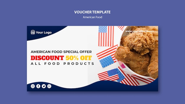 Free PSD voucher template for american food restaurant