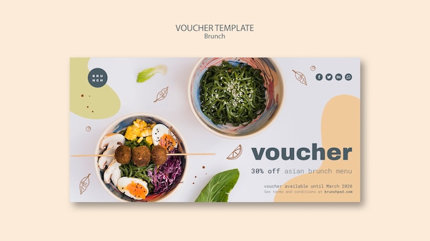 PSD gratuito modello del buono per il menu del brunch asiatico