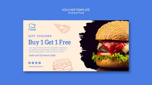 Free PSD voucher template with american food