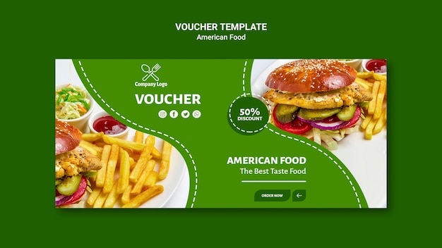 Free PSD voucher template with burger photo