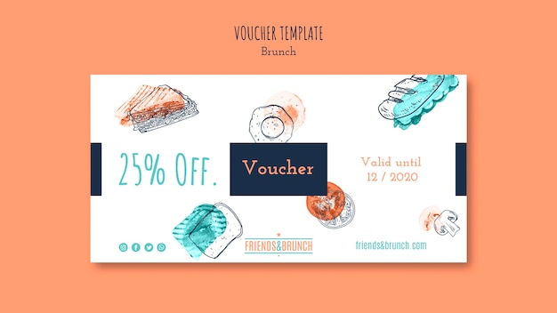 Free PSD voucher template with offer for brunch restaurant