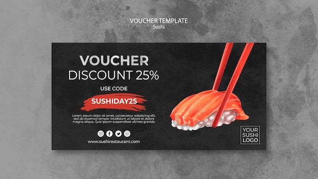 Free PSD voucher template with sushi day concept