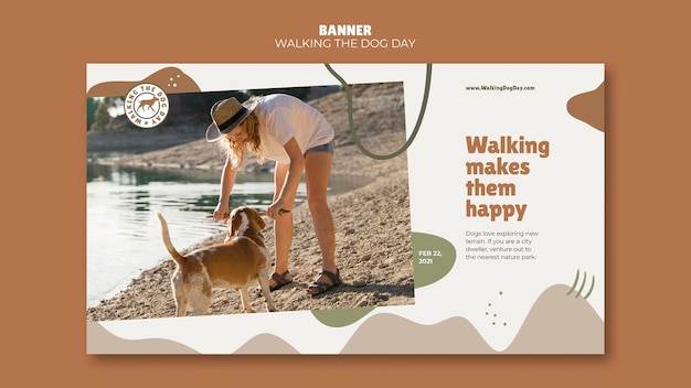 Бесплатный PSD Шаблон рекламного баннера на день прогулки с собакой