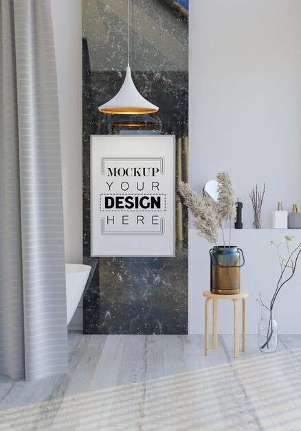 Wall art canvas or picture frame mockup on bathroom interior