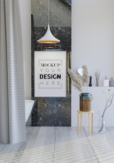 Wall art canvas or picture frame mockup on bathroom interior