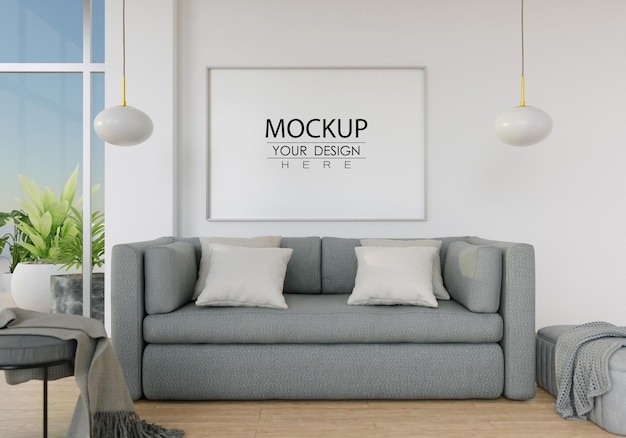 Wall art mockup, canvas or picture frame in living room