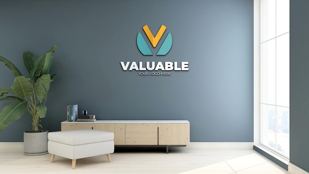 Wall logo mockup in the minimalist living room