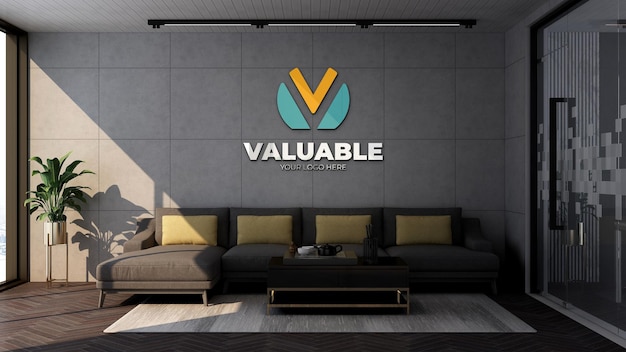 Wall logo mockup in the office or hotel lobby waiting room with industrial interior design