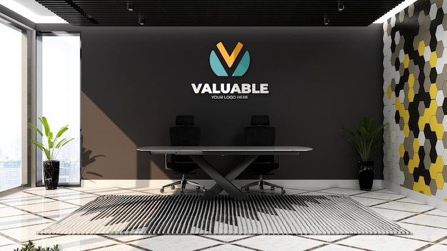 Wall logo mockup in the office reception or front desk room Premium Psd